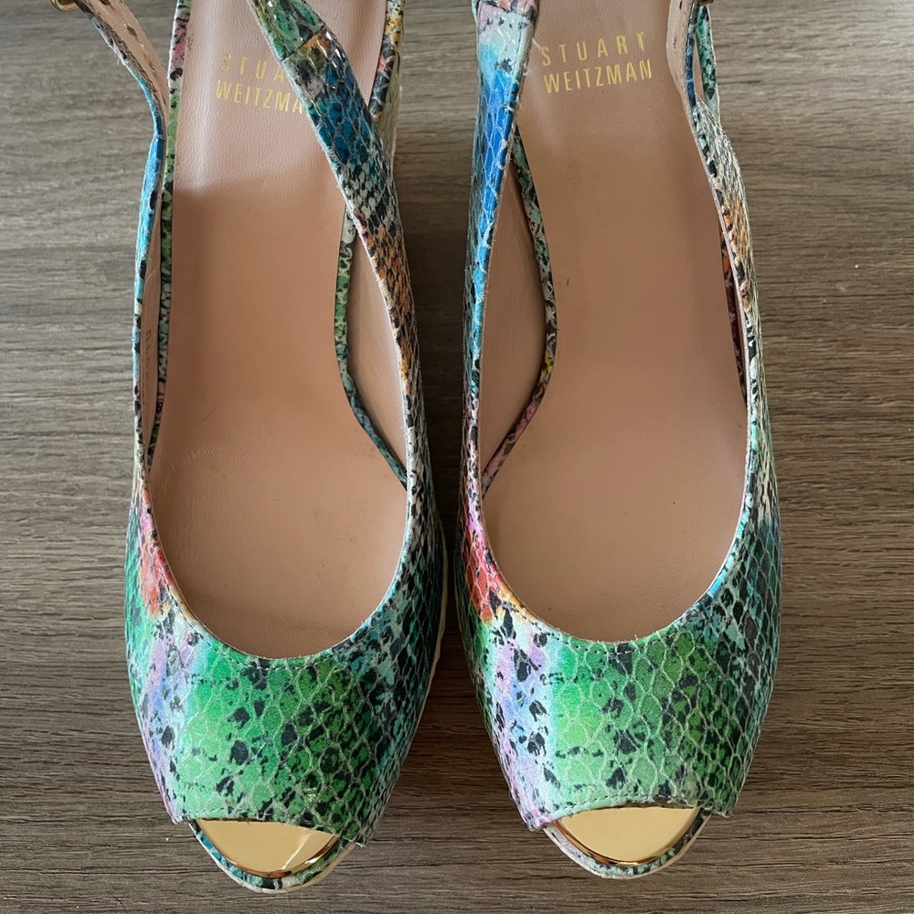 Stuart Weitzman Multi Color Snake Skin Wedges  8M